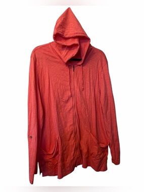J. Jill Women’s XL Vibrant Orangey-Coral Zip Hoodie with Roll Tabs 100% Cotton